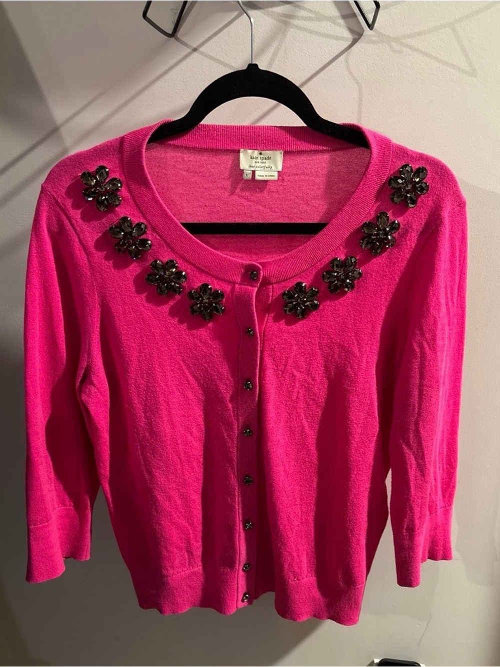 kate spade Hot Pink Jeweled Flower-Trim Cardigan